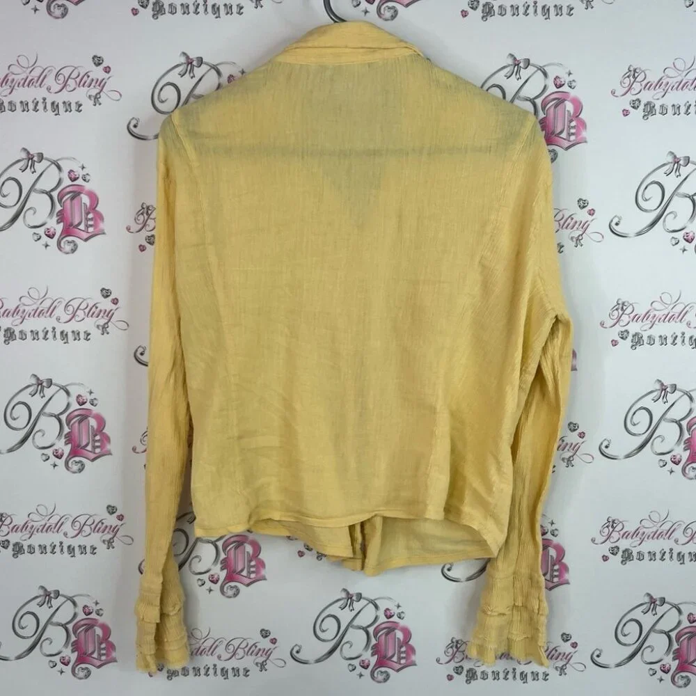 Per Una button up ruffles long sleeve flare sleeve Mustard Ruffled Blouse